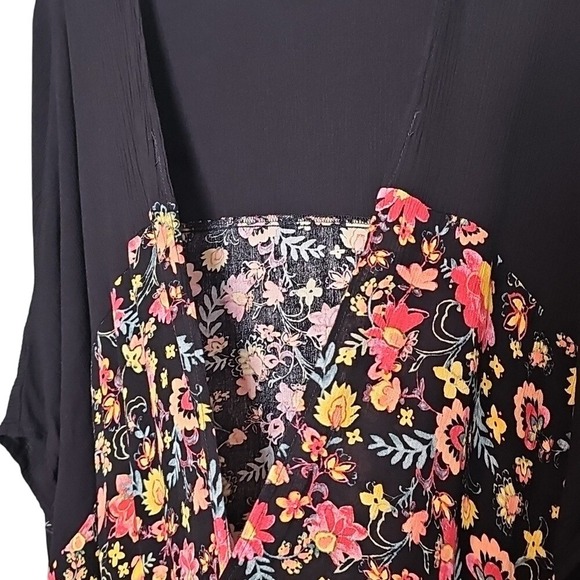 Jessica Simpson Open Front Kimono Cover Up Black And Pink Floral Size Medium - Picture 2 of 3